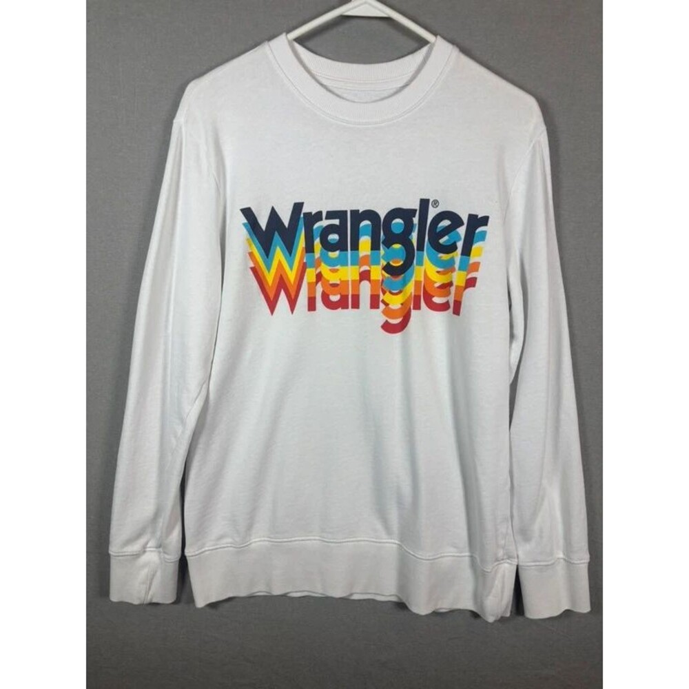 Wrangler Women’s S Rainbow Logo Crewneck Sweatshirt White Retro Colorful